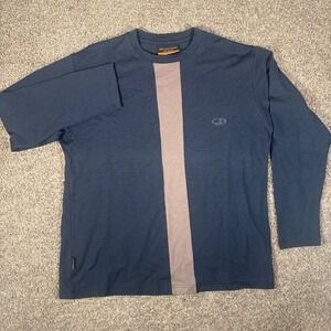 Icebreaker Mens XL Merino Wool Long Sleeve Shirt Navy Blue Stripe Midweight